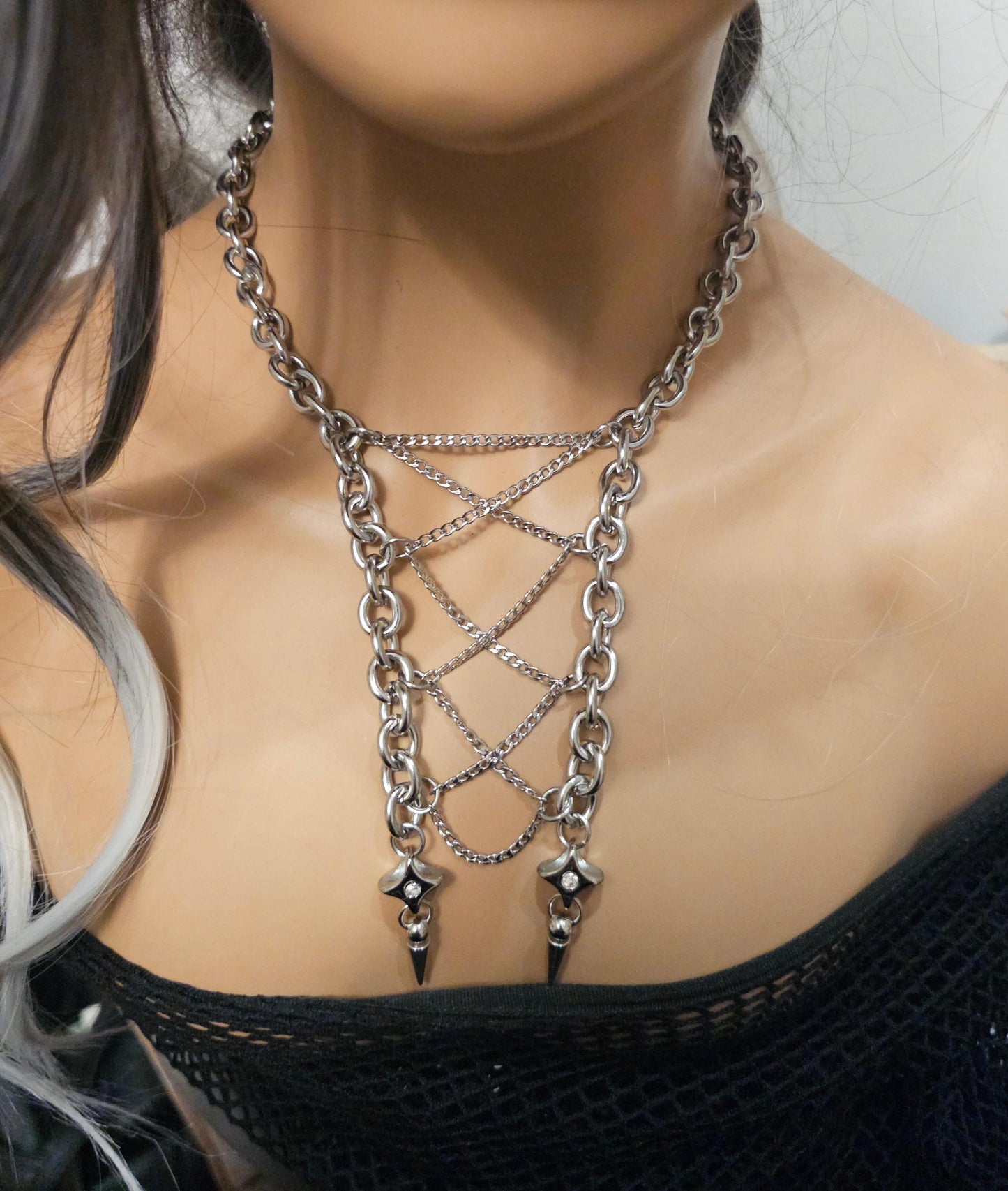 Steel Gothic Punk Collar Choker Layered Necklace Set | A great handmade alt aesthetic statement necklace gift for her