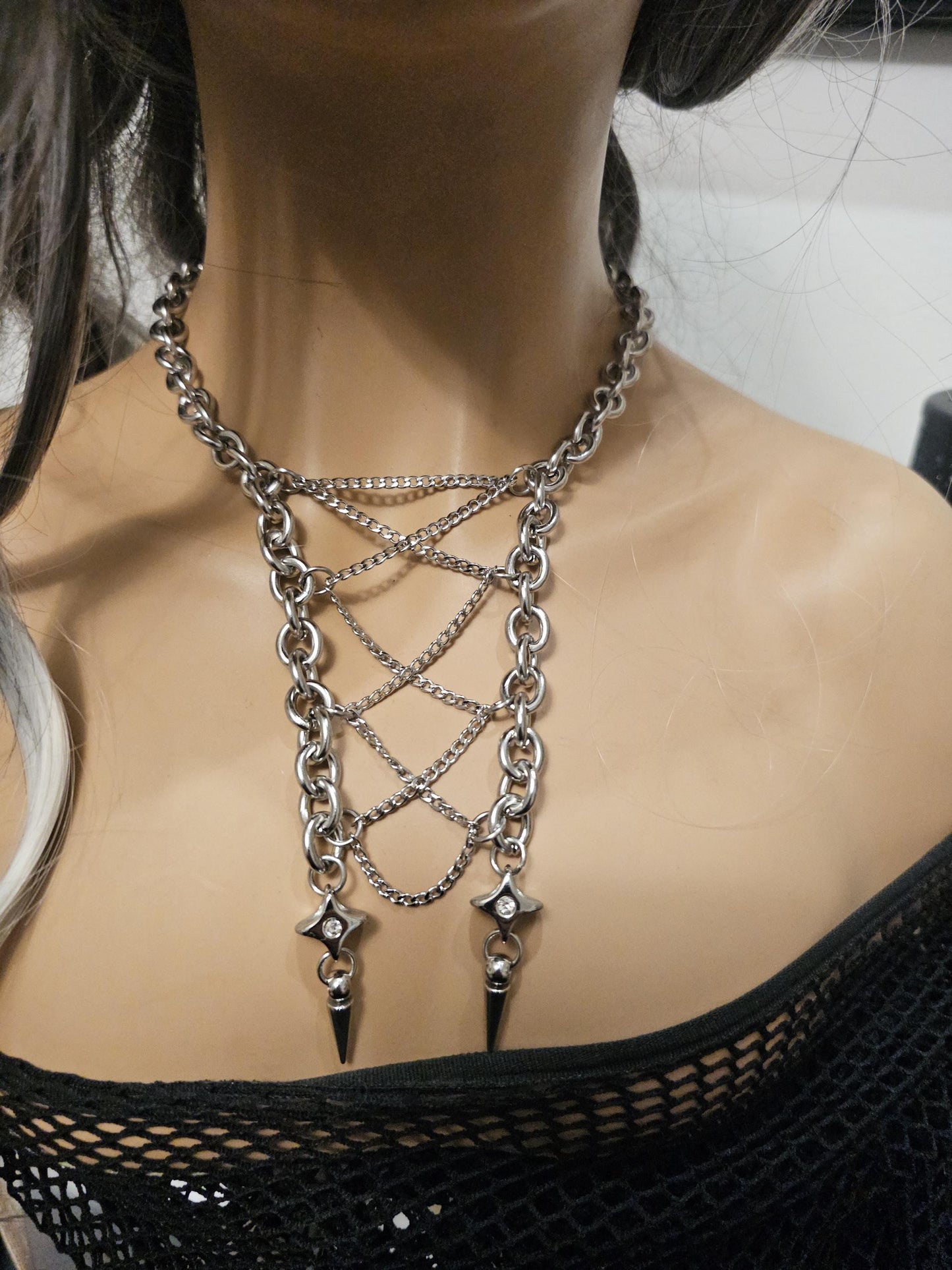 Steel Gothic Punk Collar Choker Layered Necklace Set | A great handmade alt aesthetic statement necklace gift for her