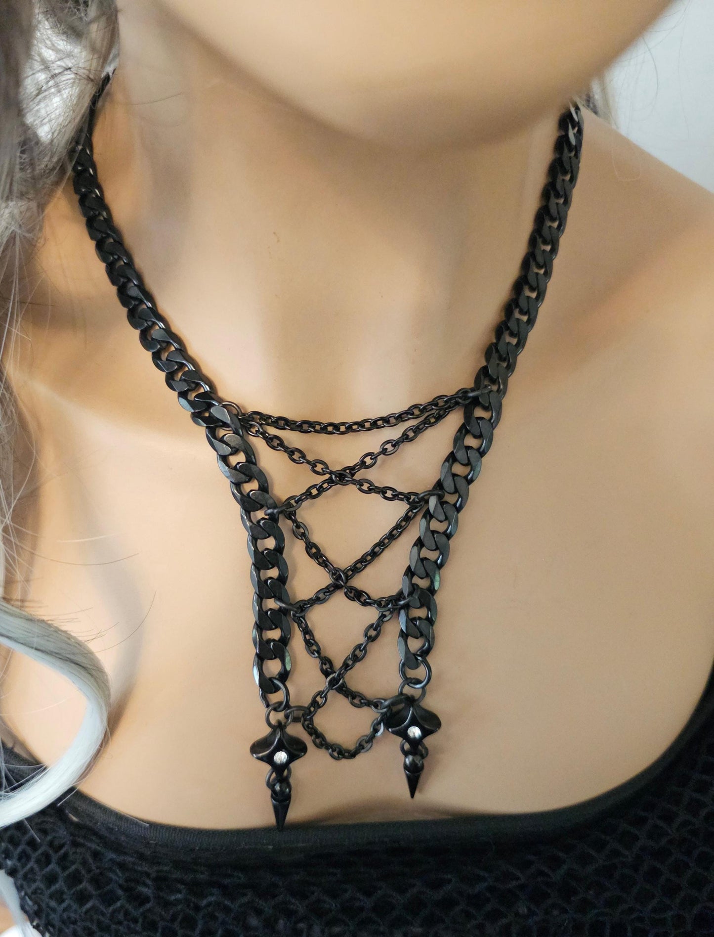 Black Steel Gothic Punk Collar Choker Corset Necklace | A great handmade alt aesthetic statement necklace gift for her