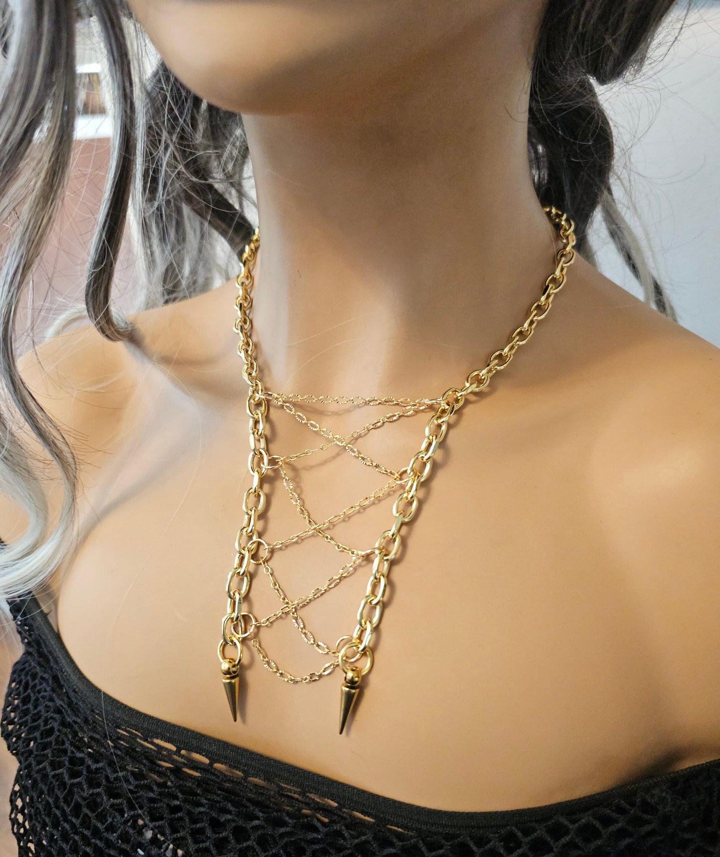 24 K Gold Plated Gothic Punk Collar Choker Corset Necklace | A great handmade alt aesthetic statement necklace gift for her