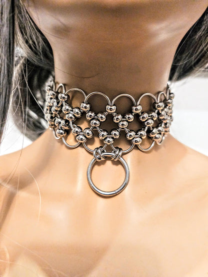 Steel Sub Day Collar Choker O Ring Heart Necklace with Permanent Locking Option - Discreet Day Collar Valentines gift for her