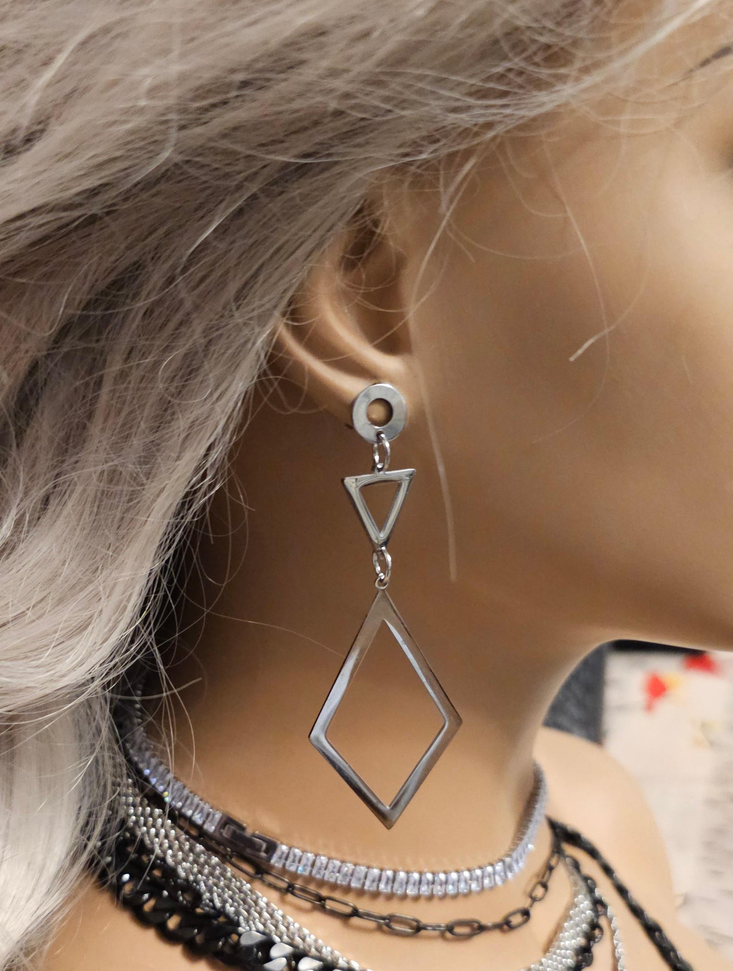 Surgical Steel Triangle Geometric Steel Post Dangle Earrings Pair, handmade jewelry, great Christmas gift for girlfriend, wife, mom