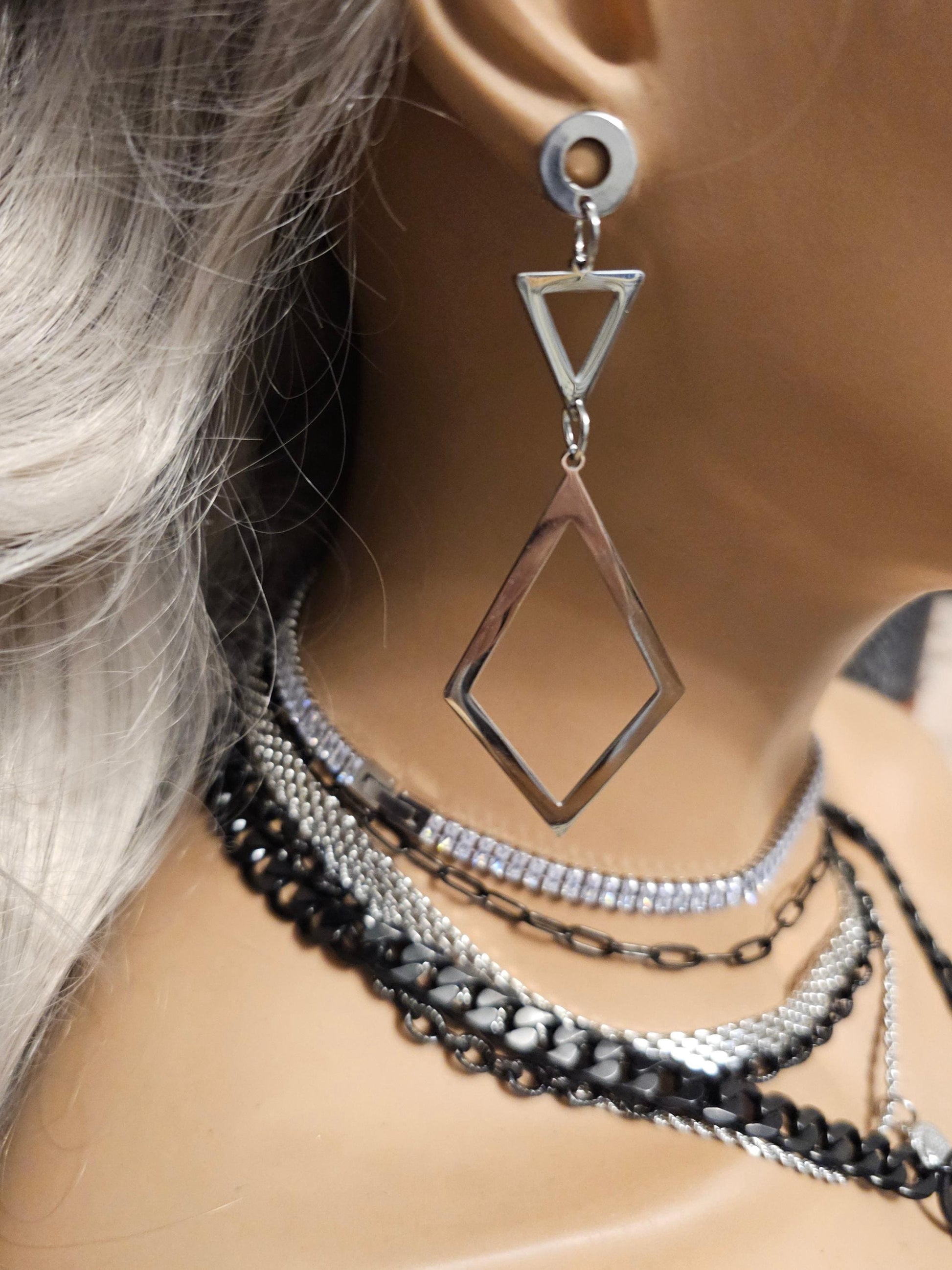 Surgical Steel Triangle Geometric Steel Post Dangle Earrings Pair, handmade jewelry, great Christmas gift for girlfriend, wife, mom