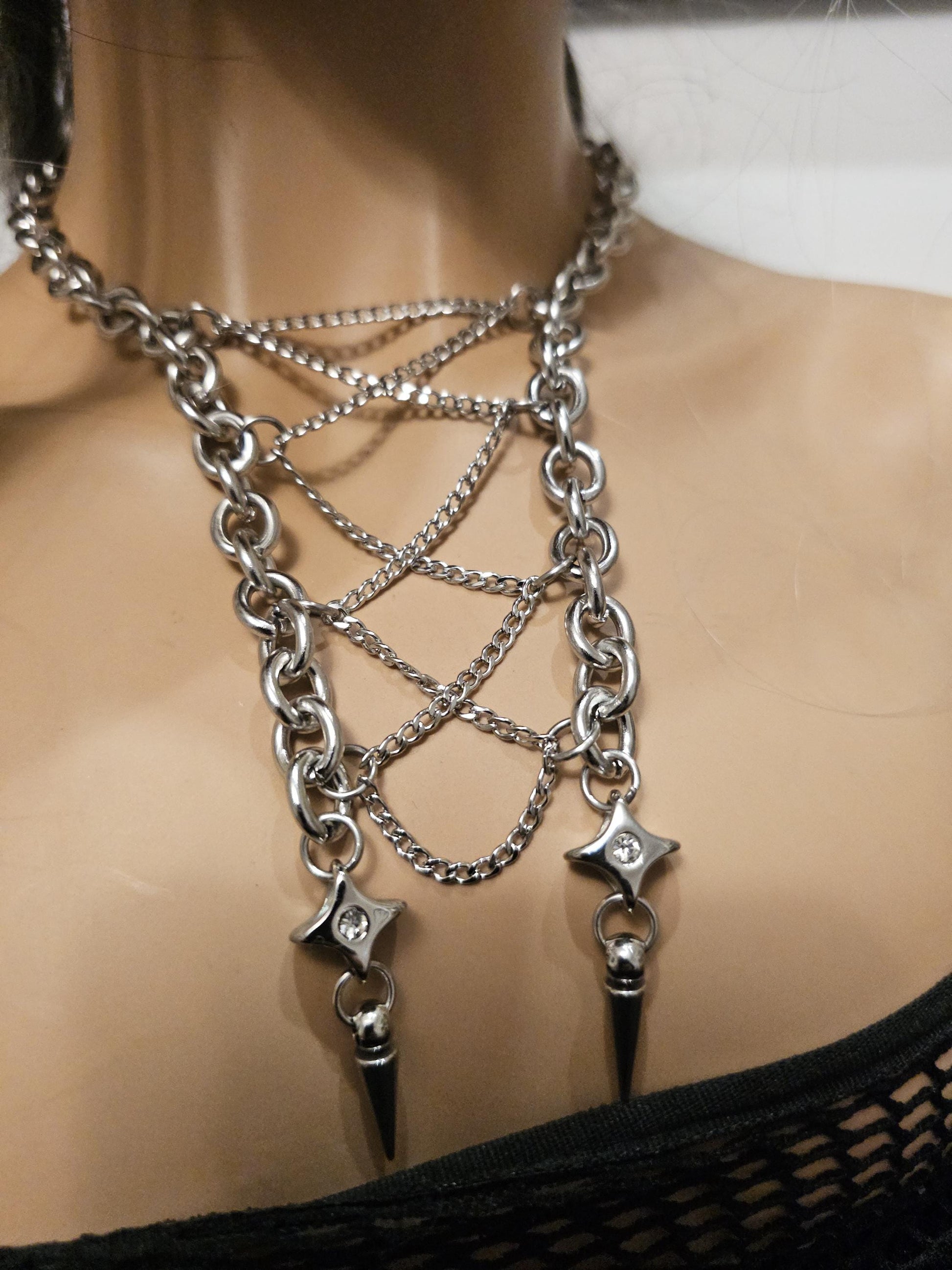 Steel Gothic Punk Collar Choker Layered Necklace Set | A great handmade alt aesthetic statement necklace gift for her