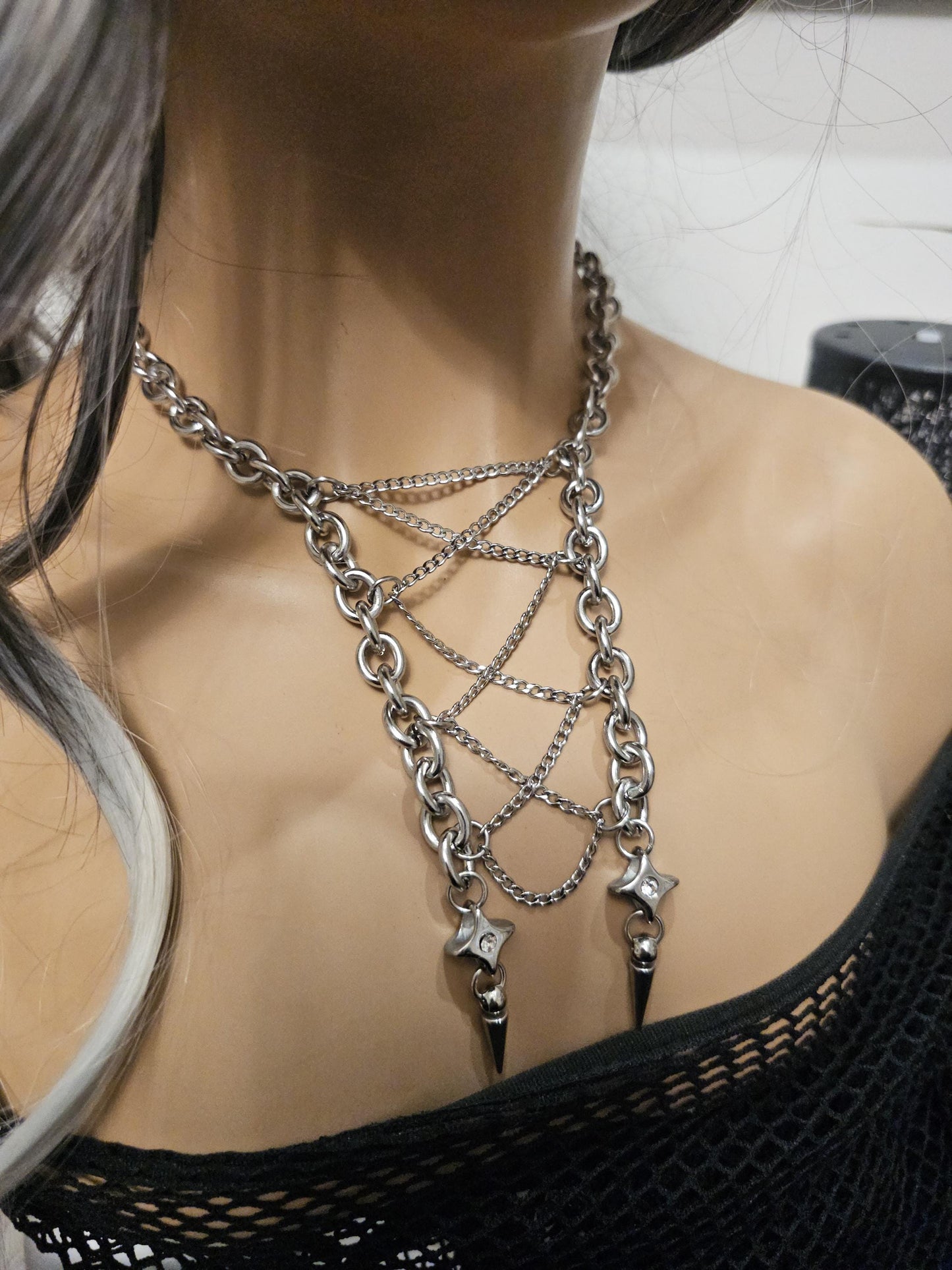 Steel Gothic Punk Collar Choker Layered Necklace Set | A great handmade alt aesthetic statement necklace gift for her