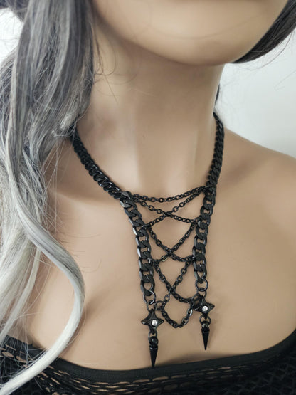 Black Steel Gothic Punk Collar Choker Corset Necklace | A great handmade alt aesthetic statement necklace gift for her