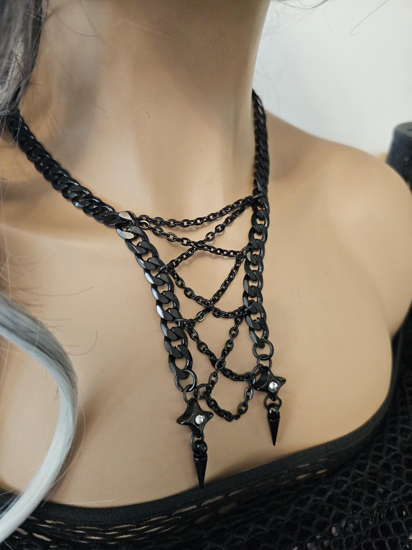 Black Steel Gothic Punk Collar Choker Corset Necklace | A great handmade alt aesthetic statement necklace gift for her