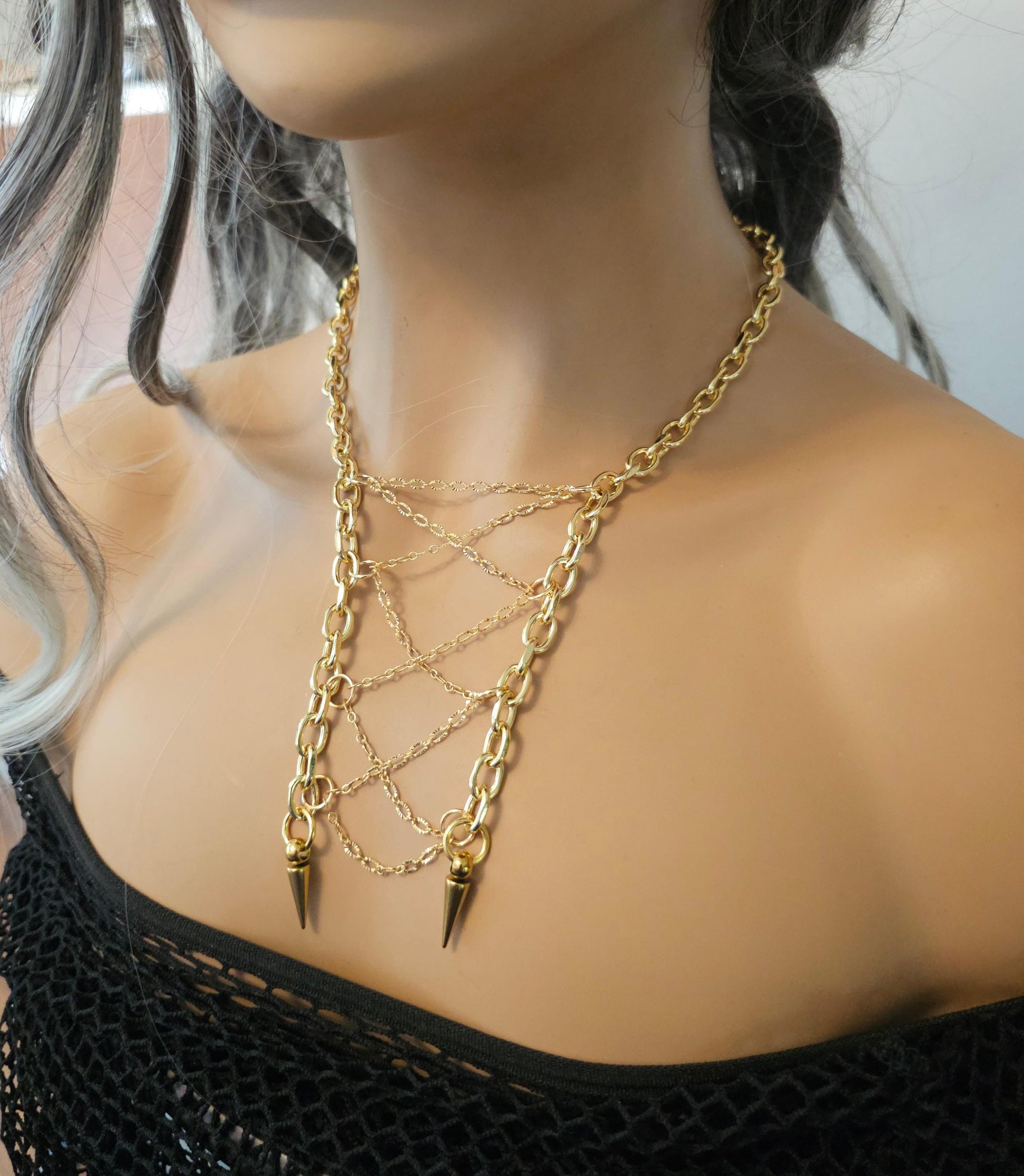 24 K Gold Plated Gothic Punk Collar Choker Corset Necklace | A great handmade alt aesthetic statement necklace gift for her