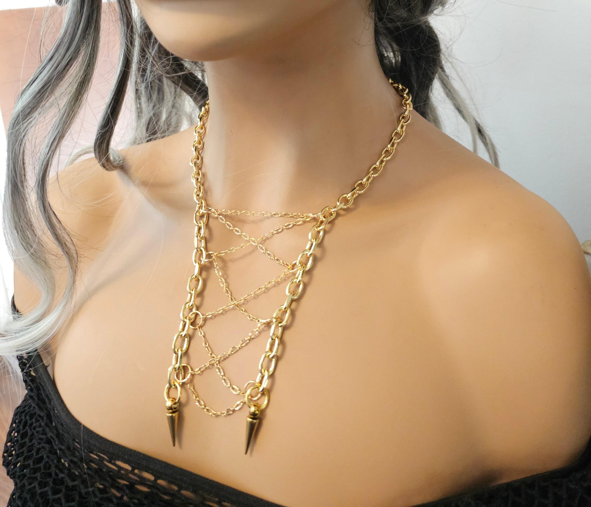 24 K Gold Plated Gothic Punk Collar Choker Corset Necklace | A great handmade alt aesthetic statement necklace gift for her