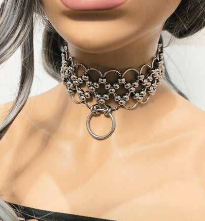 Steel Sub Day Collar Choker O Ring Heart Necklace with Permanent Locking Option - Discreet Day Collar Valentines gift for her