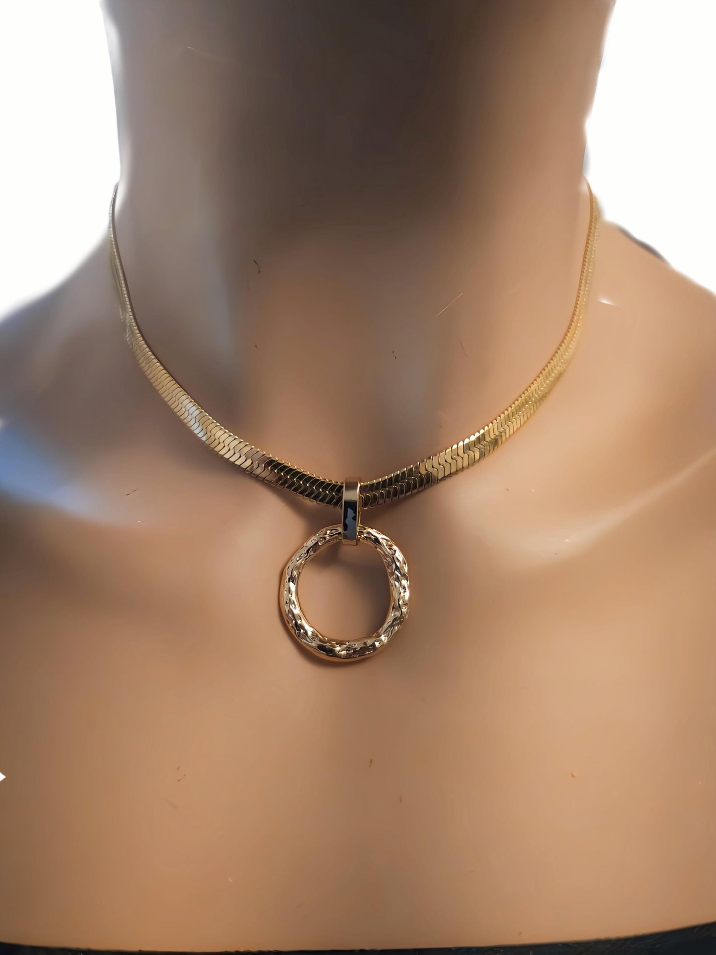 Gold Day Collar Choker Necklace Locking Ring - Glam Goth Submissive O Ring Jewelry with Permanent Option