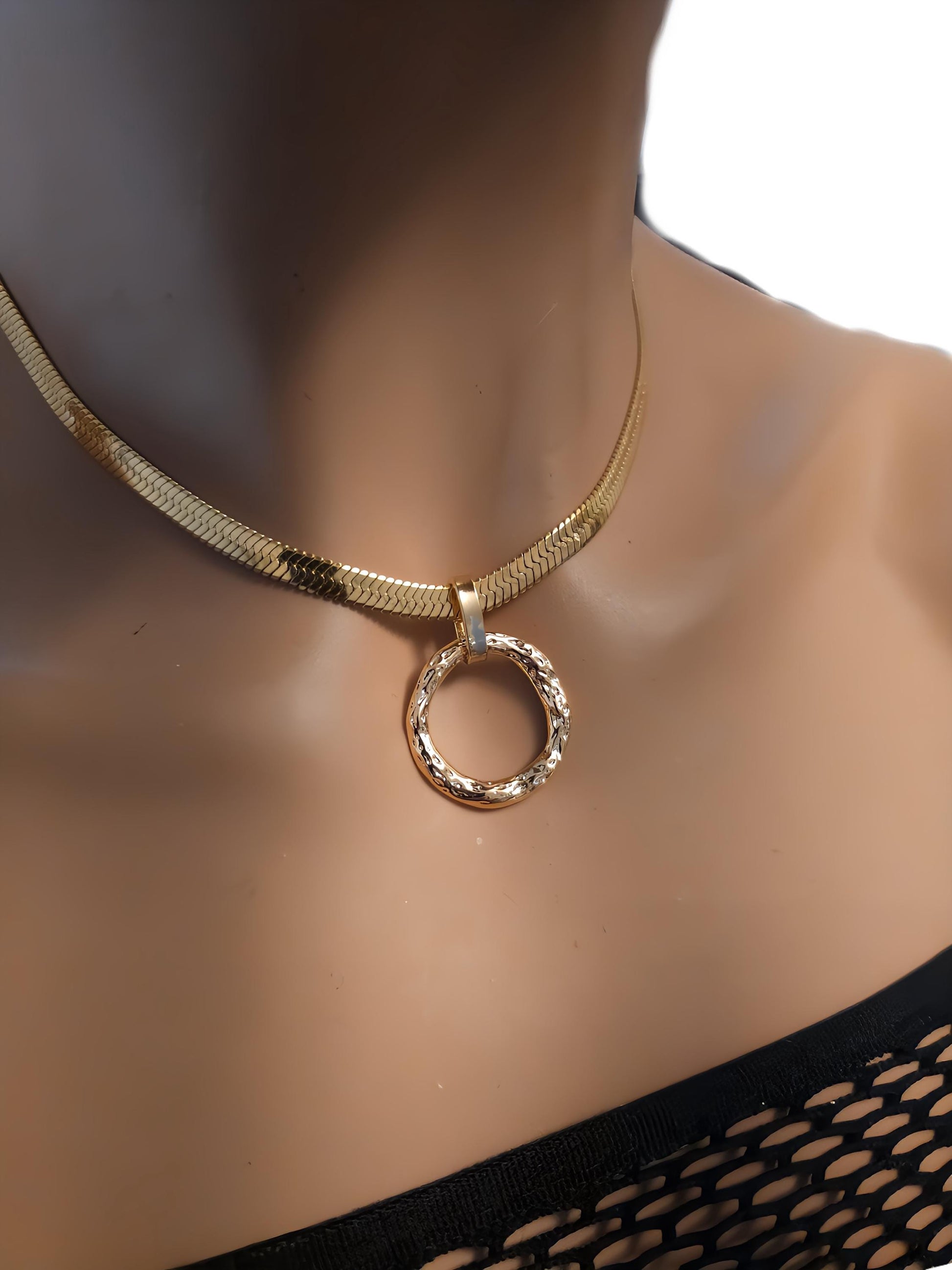 Gold Day Collar Choker Necklace Locking Ring - Glam Goth Submissive O Ring Jewelry with Permanent Option