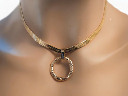 Gold Day Collar Choker Necklace Locking Ring - Glam Goth Submissive O Ring Jewelry with Permanent Option