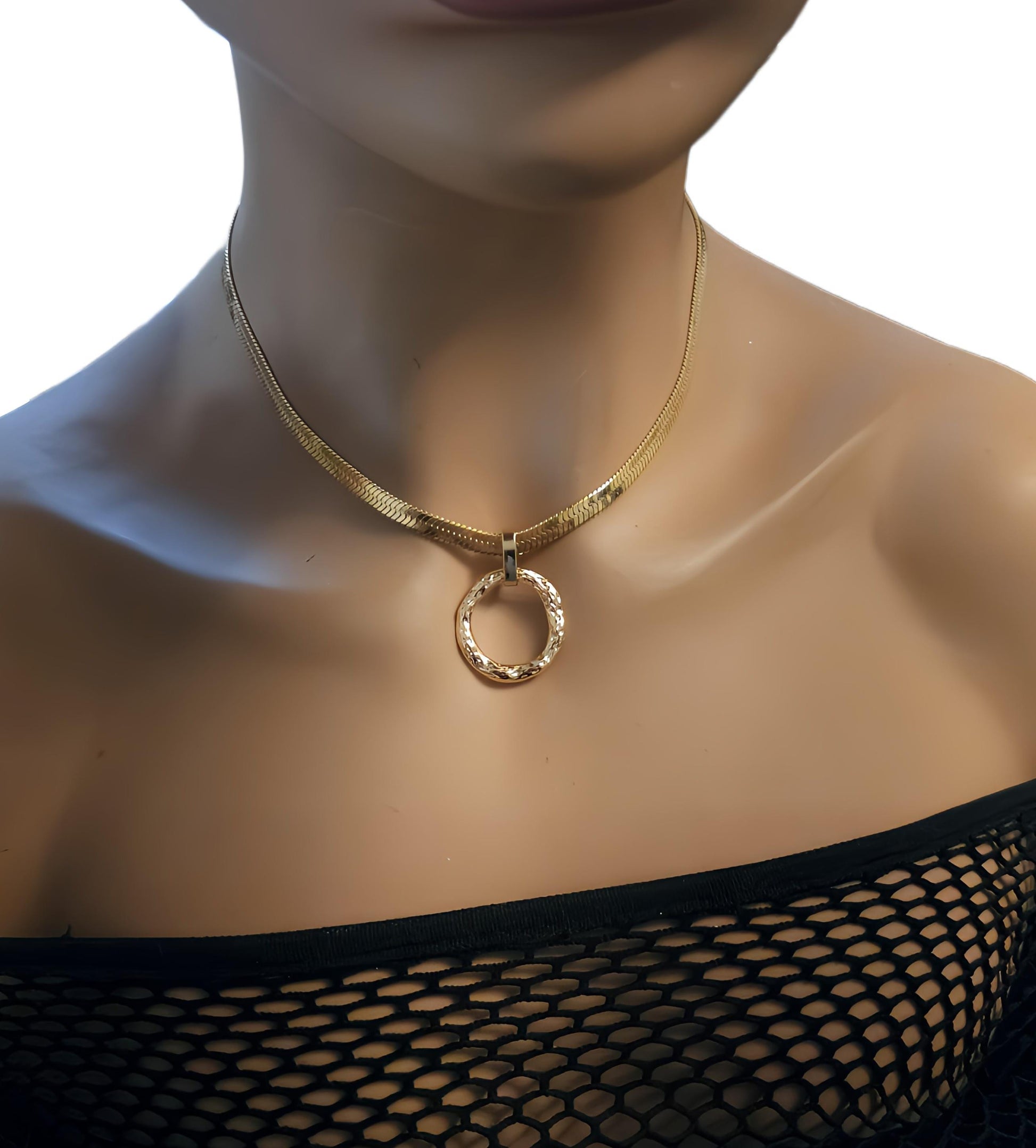 Gold Day Collar Choker Necklace Locking Ring - Glam Goth Submissive O Ring Jewelry with Permanent Option