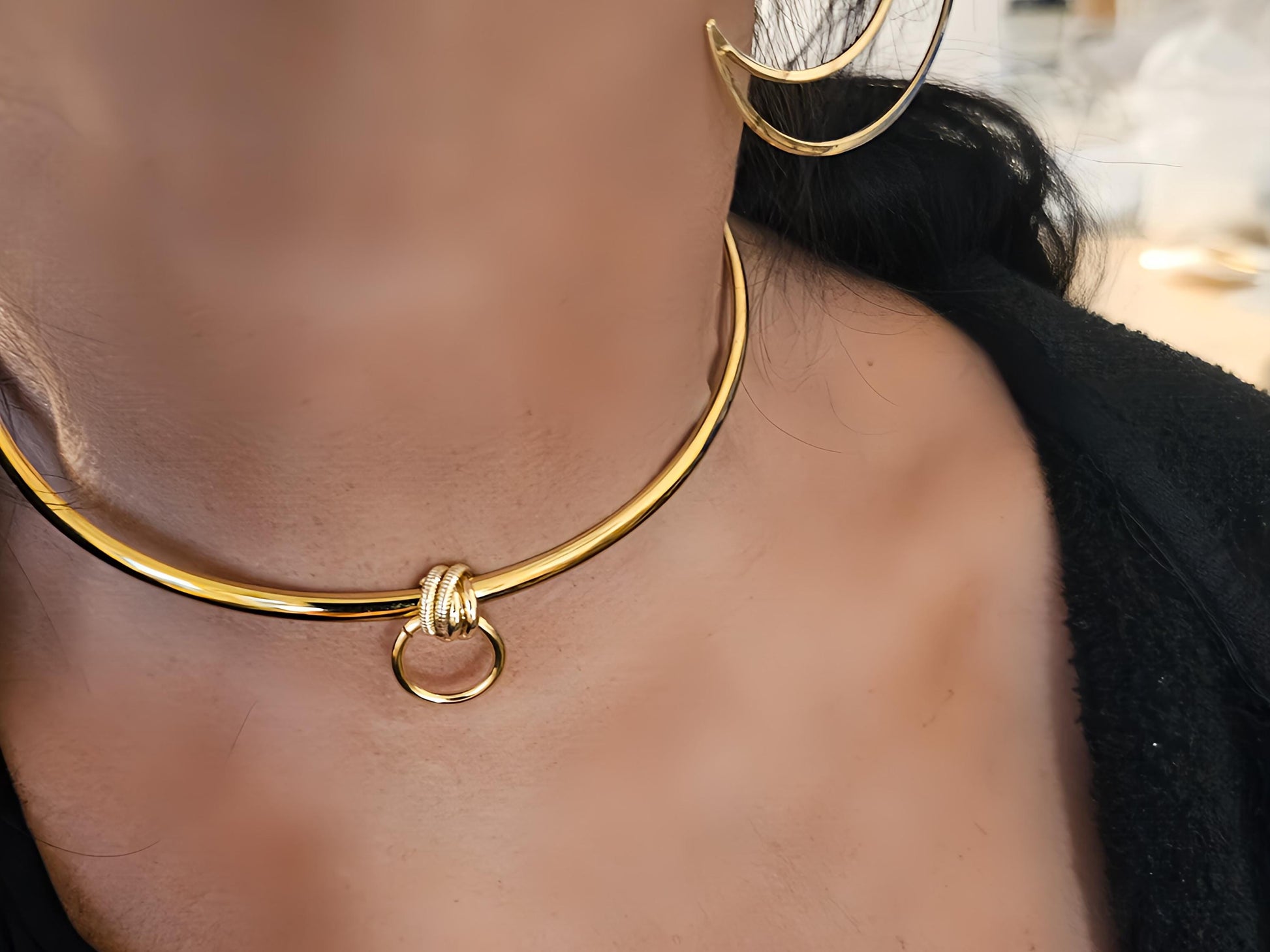 Gold Discreet Day Collar Choker Submissive Necklace with Permanent Locking Ring Option - Submissive O Ring BDSM Aesthetic Jewelry