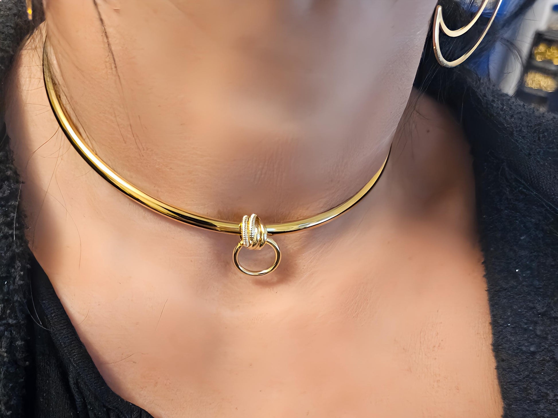 Gold Discreet Day Collar Choker Submissive Necklace with Permanent Locking Ring Option - Submissive O Ring BDSM Aesthetic Jewelry