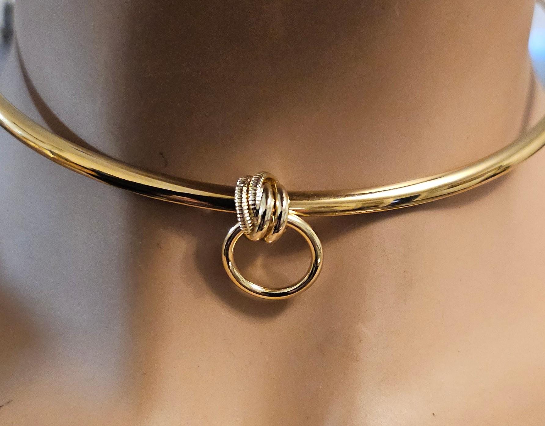 Gold Discreet Day Collar Choker Submissive Necklace with Permanent Locking Ring Option - Submissive O Ring BDSM Aesthetic Jewelry