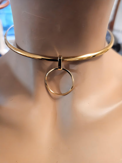 Gold Discreet Day Collar Choker Submissive Necklace with Permanent Locking Ring Option - Submissive O Ring BDSM Aesthetic Jewelry