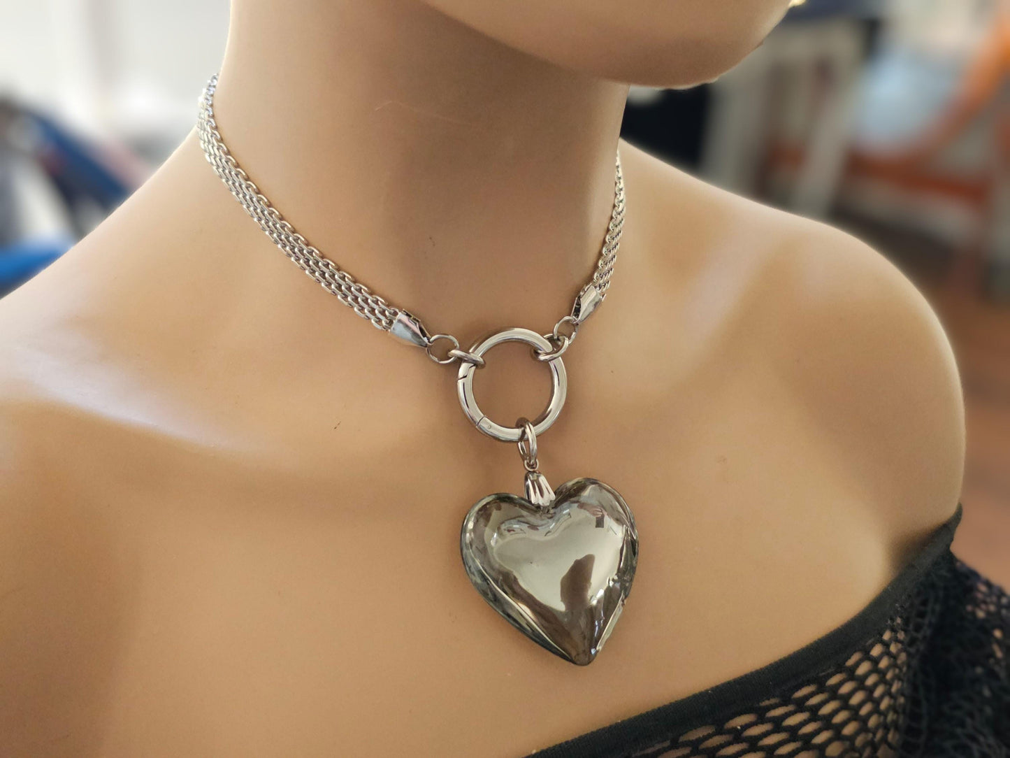 Glass Bubble Heart 3d Choker Gothic Necklace | Dark Aesthetic handmade waterproof jewelry gift for her