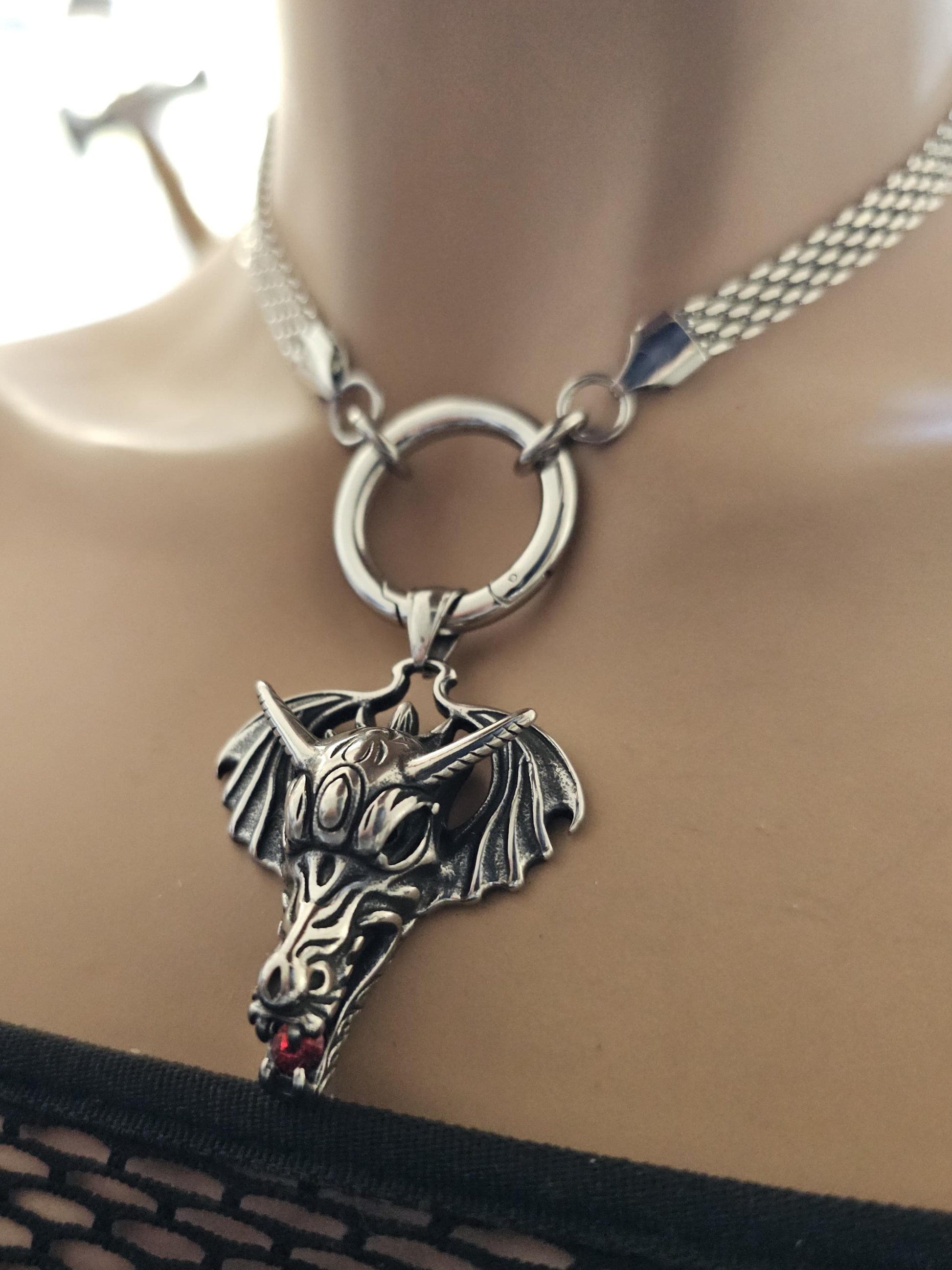 Norse Dragon Mother Guardian Necklace – Viking Stainless Steel Statement Pendant Choker | non tarnish waterproof hypoallergenic Handmade