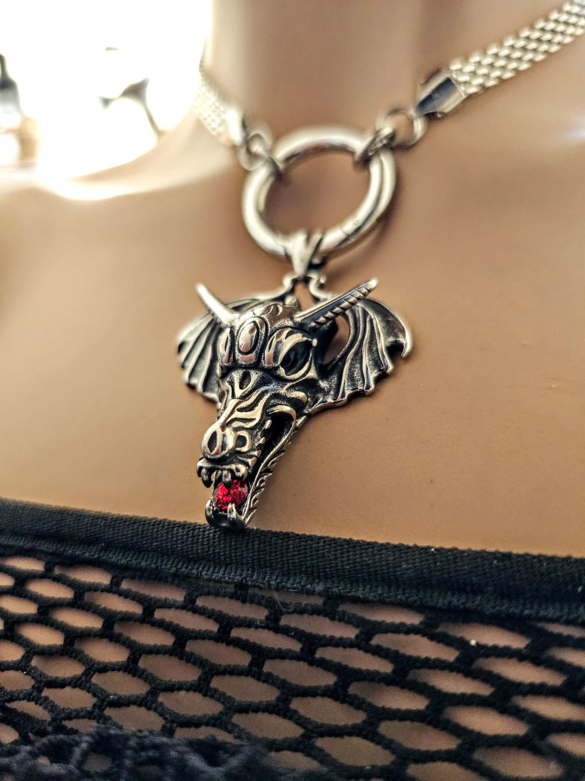 Norse Dragon Mother Guardian Necklace – Viking Stainless Steel Statement Pendant Choker | non tarnish waterproof hypoallergenic Handmade