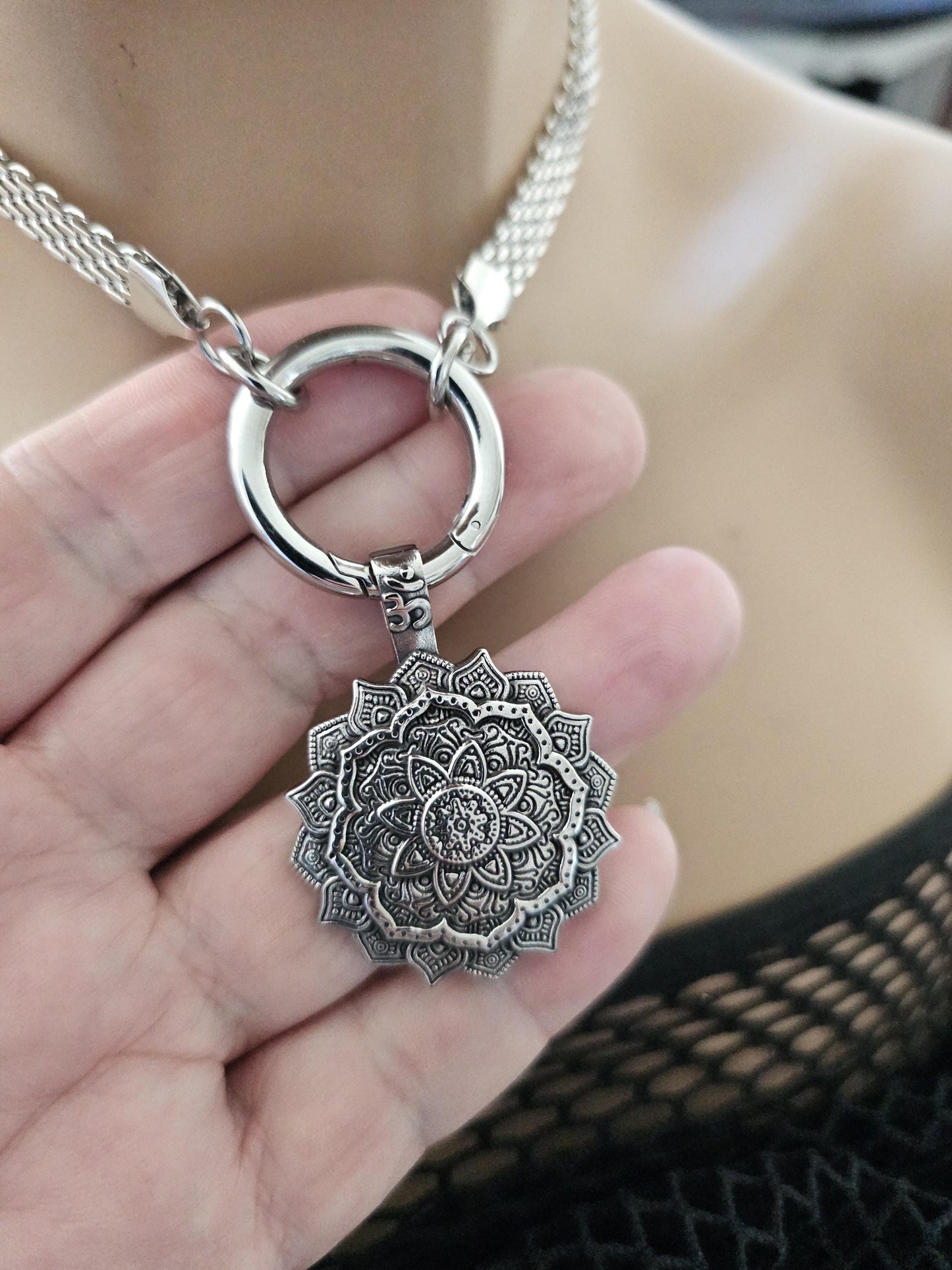 Mandala Medallion Pendant Choker Necklace | Waterproof Steel Zen Aesthetic handmade jewelry gift for her