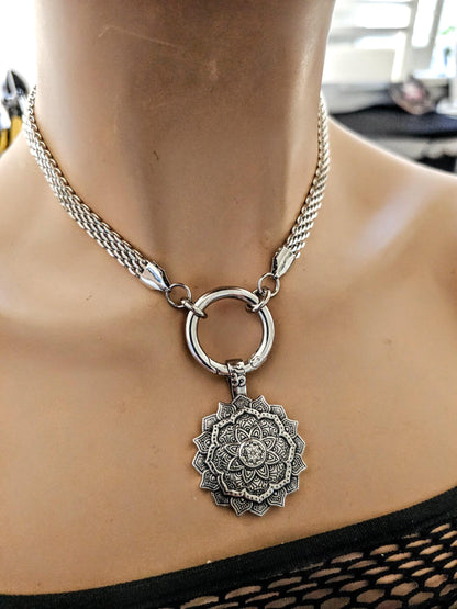 Mandala Medallion Pendant Choker Necklace | Waterproof Steel Zen Aesthetic handmade jewelry gift for her