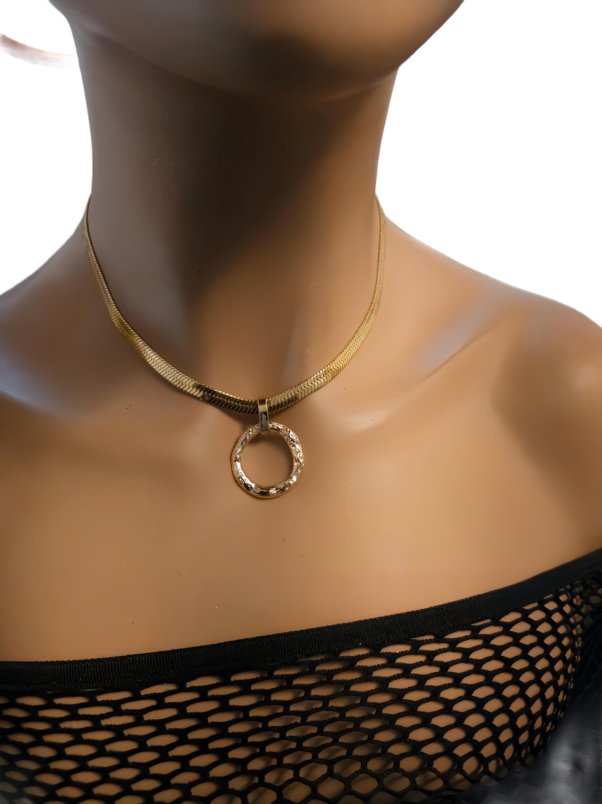 Gold Day Collar Choker Necklace Locking Ring - Glam Goth Submissive O Ring Jewelry with Permanent Option