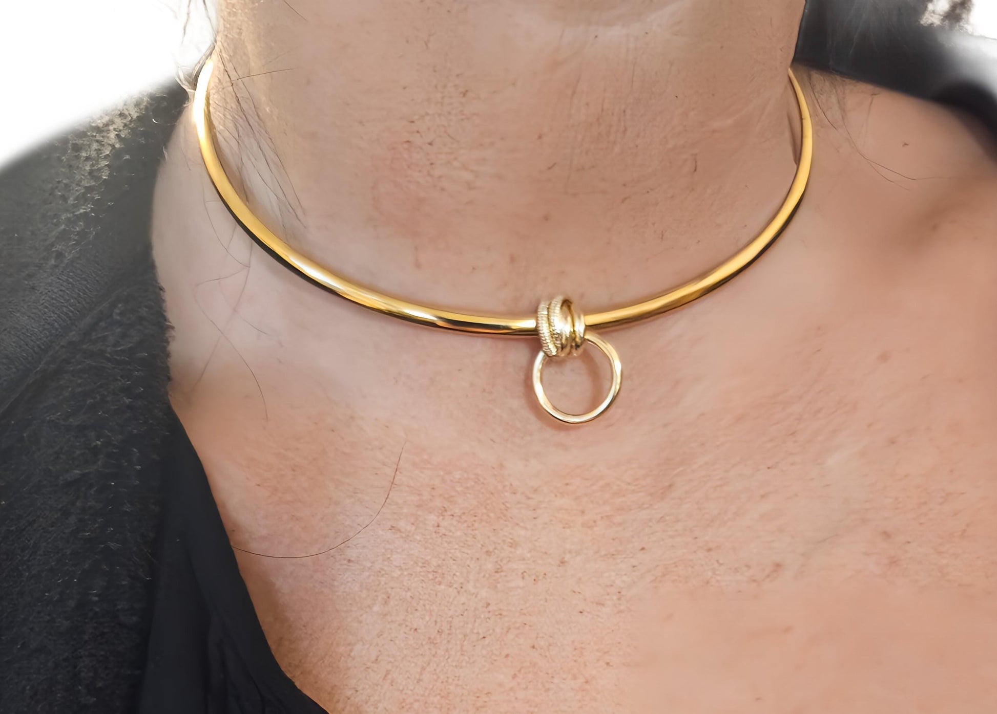 Gold Discreet Day Collar Choker Submissive Necklace with Permanent Locking Ring Option - Submissive O Ring BDSM Aesthetic Jewelry