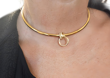 Gold Discreet Day Collar Choker Submissive Necklace with Permanent Locking Ring Option - Submissive O Ring BDSM Aesthetic Jewelry