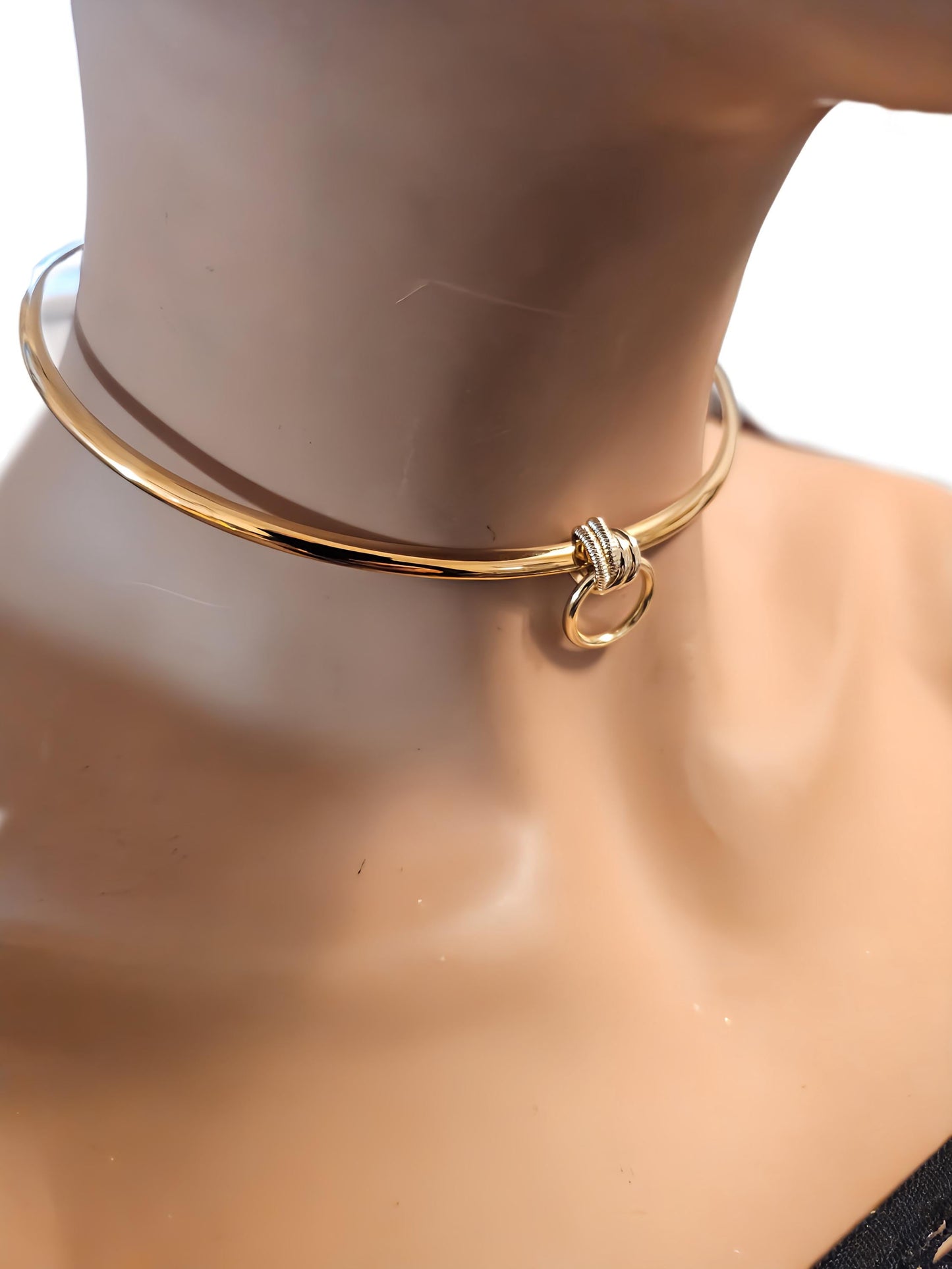 Gold Discreet Day Collar Choker Submissive Necklace with Permanent Locking Ring Option - Submissive O Ring BDSM Aesthetic Jewelry