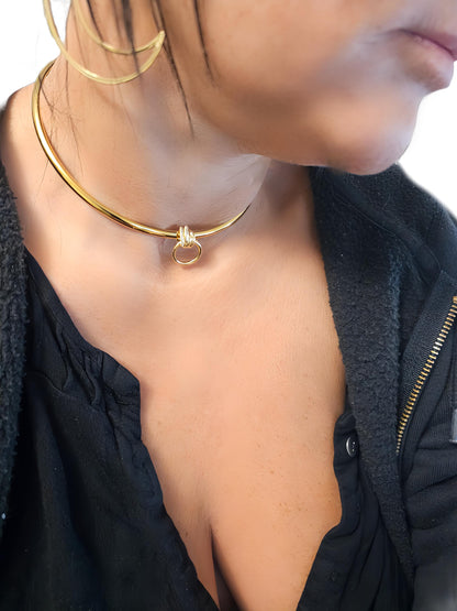 Gold Discreet Day Collar Choker Submissive Necklace with Permanent Locking Ring Option - Submissive O Ring BDSM Aesthetic Jewelry