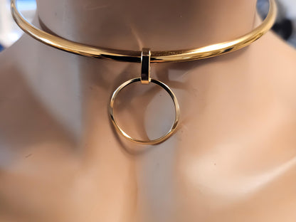 Gold Discreet Day Collar Choker Submissive Necklace with Permanent Locking Ring Option - Submissive O Ring BDSM Aesthetic Jewelry