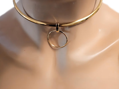 Gold Discreet Day Collar Choker Submissive Necklace with Permanent Locking Ring Option - Submissive O Ring BDSM Aesthetic Jewelry