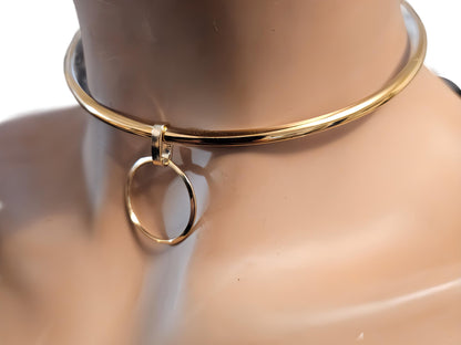 Gold Discreet Day Collar Choker Submissive Necklace with Permanent Locking Ring Option - Submissive O Ring BDSM Aesthetic Jewelry