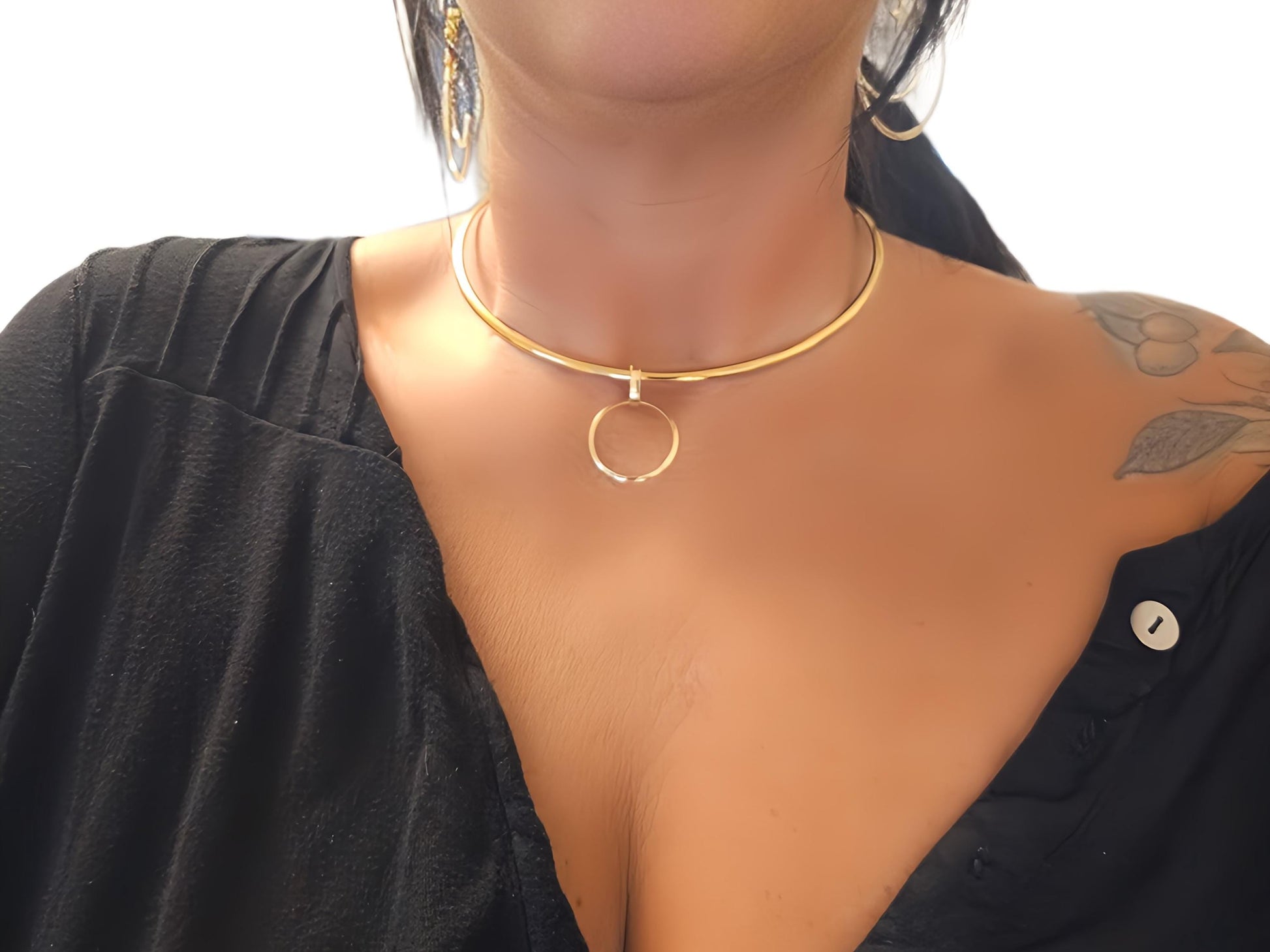 Gold Discreet Day Collar Choker Submissive Necklace with Permanent Locking Ring Option - Submissive O Ring BDSM Aesthetic Jewelry