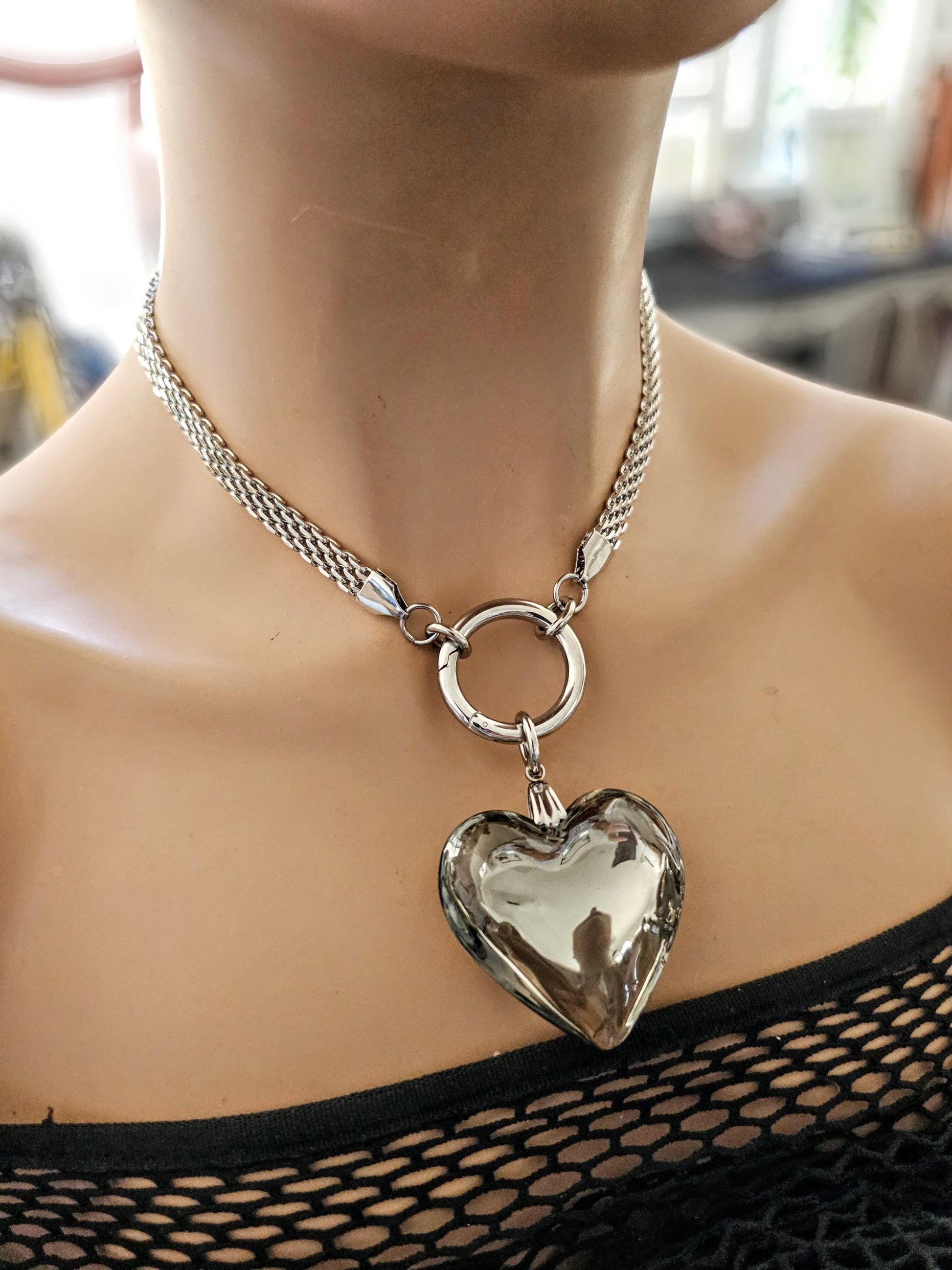 Glass Bubble Heart 3d Choker Gothic Necklace | Dark Aesthetic handmade waterproof jewelry gift for her