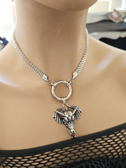 Norse Dragon Mother Guardian Necklace – Viking Stainless Steel Statement Pendant Choker | non tarnish waterproof hypoallergenic Handmade