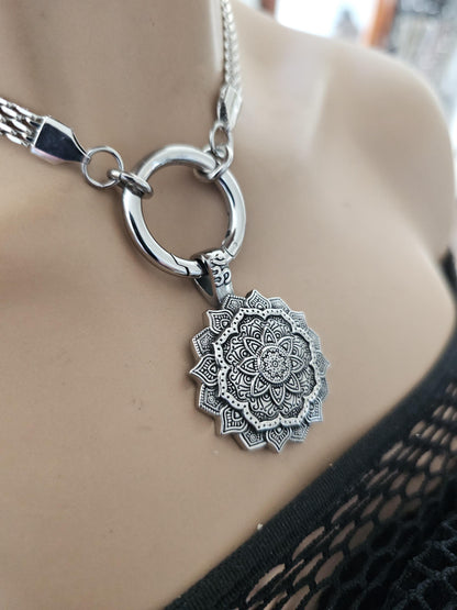 Mandala Medallion Pendant Choker Necklace | Waterproof Steel Zen Aesthetic handmade jewelry gift for her