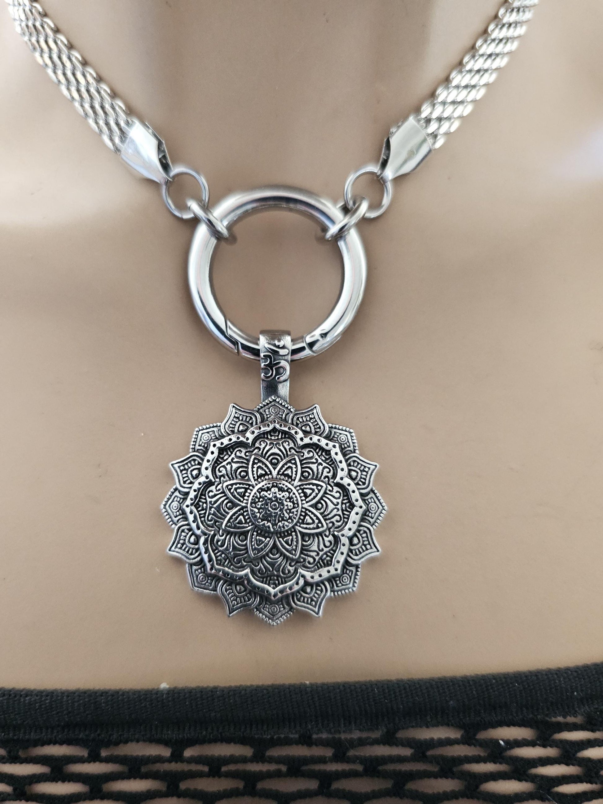 Mandala Medallion Pendant Choker Necklace | Waterproof Steel Zen Aesthetic handmade jewelry gift for her