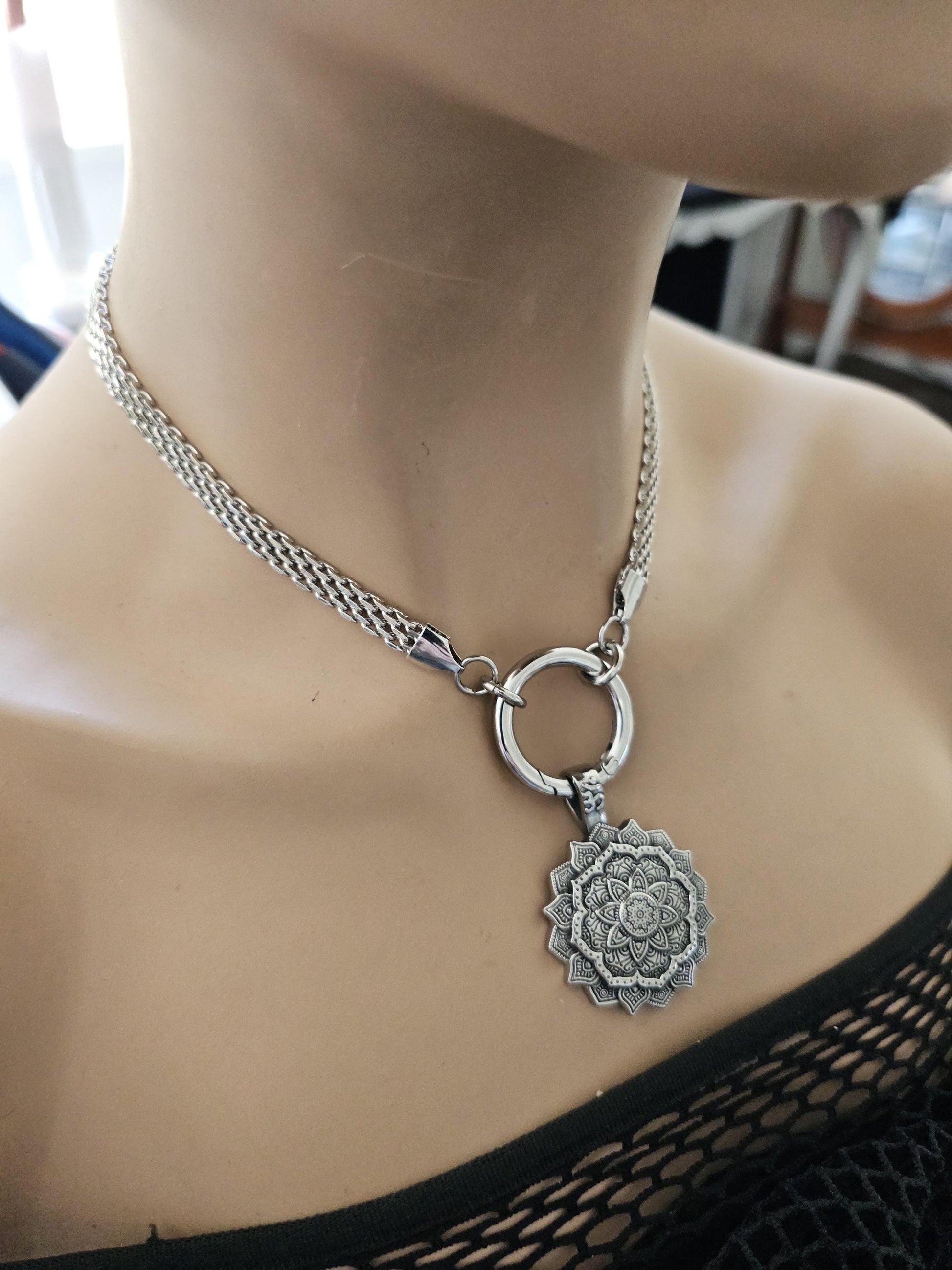 Mandala Medallion Pendant Choker Necklace | Waterproof Steel Zen Aesthetic handmade jewelry gift for her