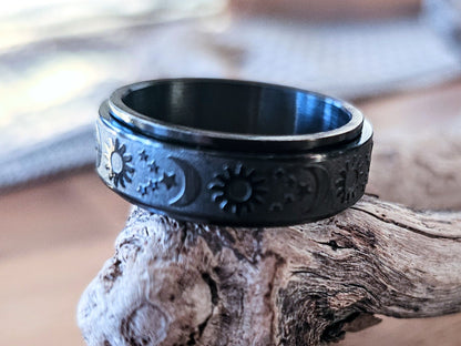 Celestial Night Spinner Fidget Ring – Black Stainless Steel