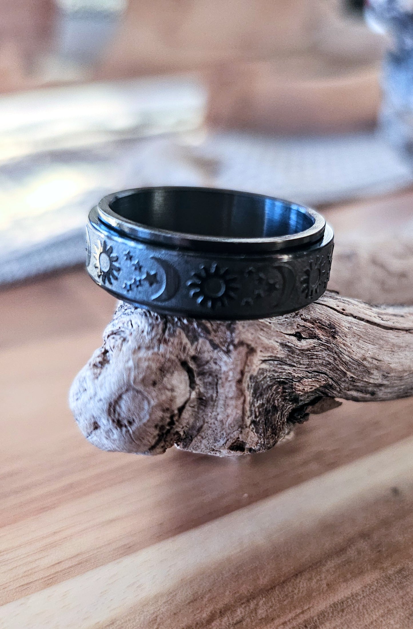 Celestial Night Spinner Fidget Ring – Black Stainless Steel