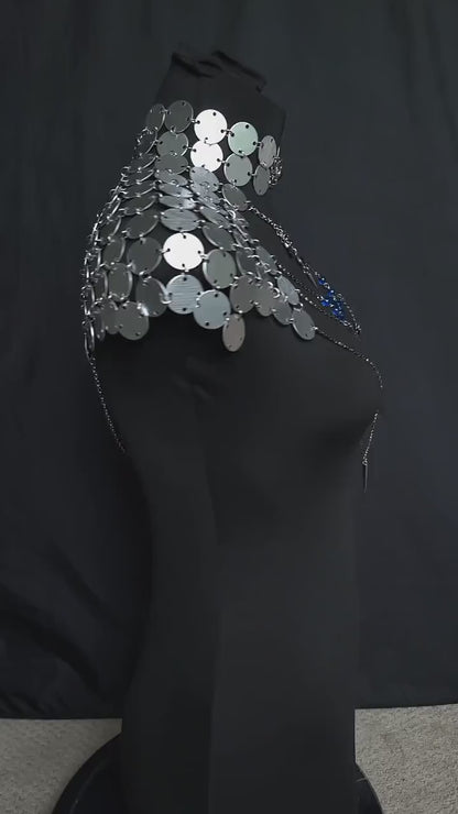 Festival Clothing Metal Shoulder Armor Sparkle Rhinestone Gem Lingerie - EDM Concert Outfit, Burlesque  costume